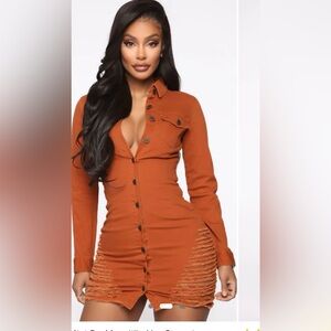 Fashion nova Rust Orange Button-Up Dress